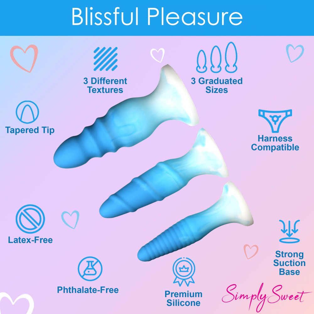 3 Piece Blue Silicone Butt Plug