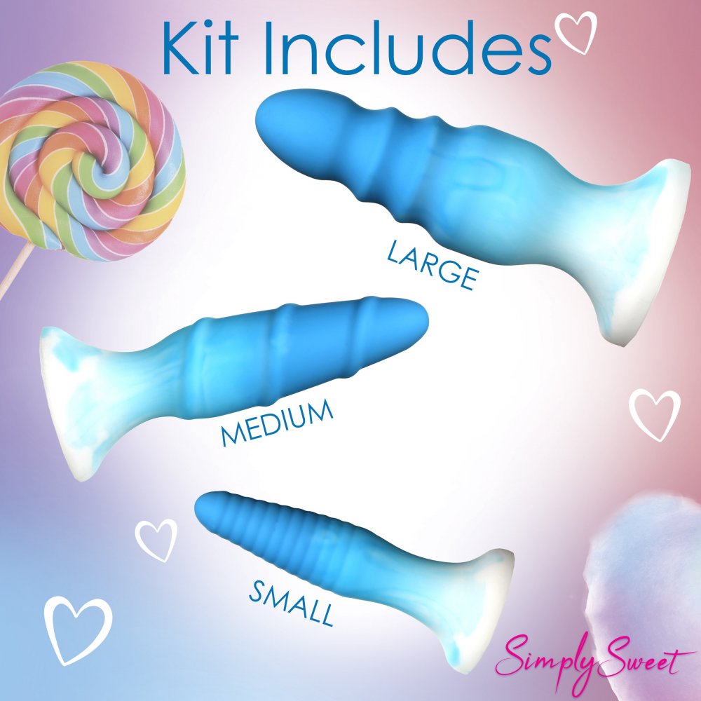 3 Piece Blue Silicone Butt Plug